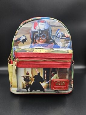 Loungefly Star Wars Phantom Menace Scenes Mini Backpack NWT Red Jedi Disney